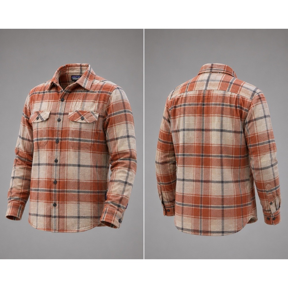 Patagonia Fjord Flannel Shirt Mens Small Orange Button Up L/S Organic Cotton